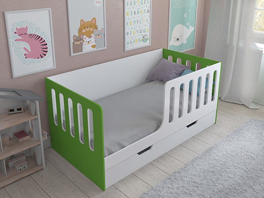 Детская кровать  Кровать Астра 12 с ящиком Белый/Салатовый