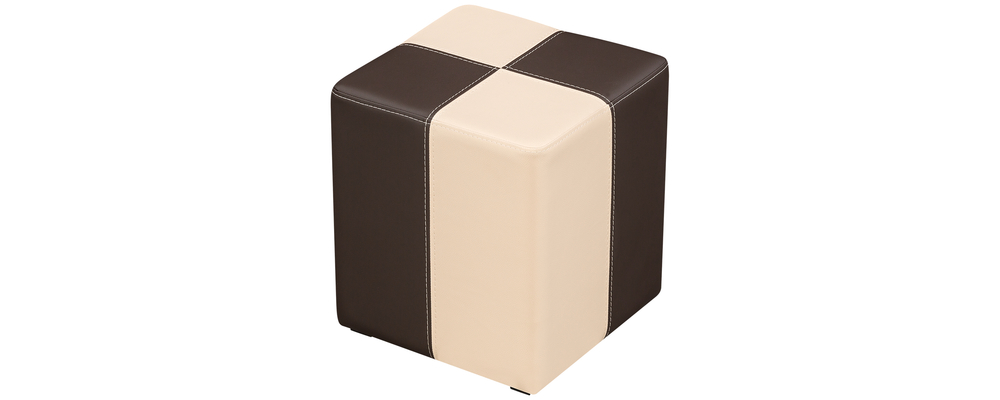 Пуф тканевый каркасный Кубик вариант №1 бежевый/шоколад (Экокожа)
