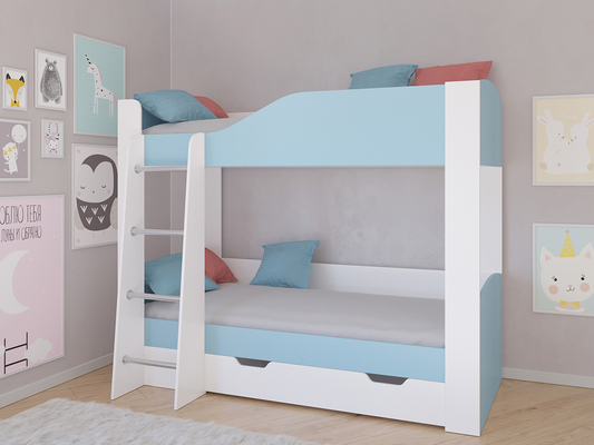 Кровать двухъярусная  Кровать двухъярусная АСТРА 2  Белый/Голубой с ящиком