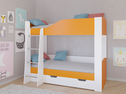 Кровать двухъярусная  Кровать двухъярусная АСТРА 2  Белый/Оранжевый с ящиком