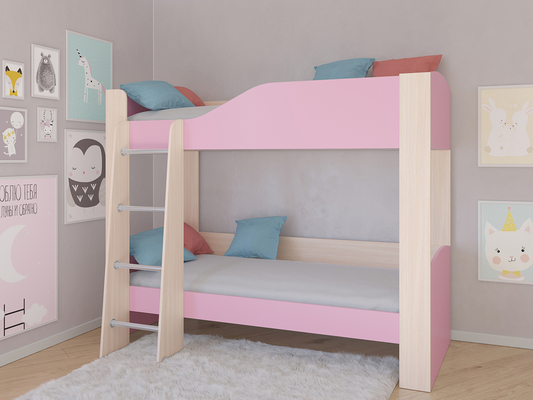 Кровать двухъярусная  Кровать двухъярусная АСТРА 2 Дуб молочный/Розовый без ящика