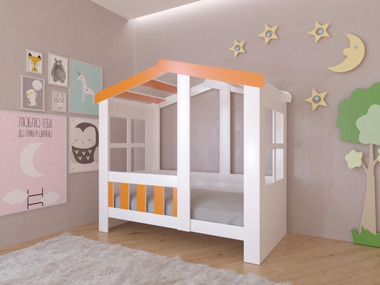 Детская кровать  Кровать Астра Домик Белый/Оранжевый без ящика