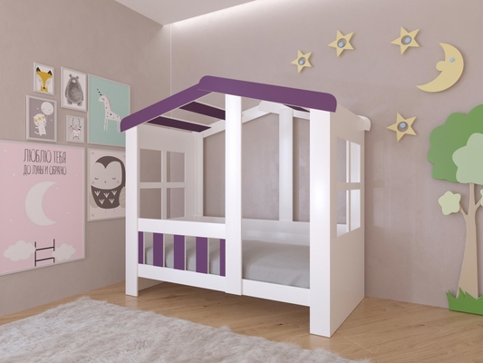 Детская кровать  Кровать Астра Домик Белый/Фиолетовый без ящика