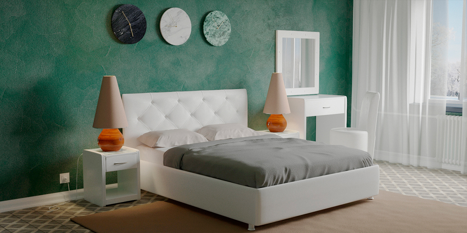 Мягкая кровать 200х160 Малибу вариант №2 с подъемным механизмом (Белый) HomeMe