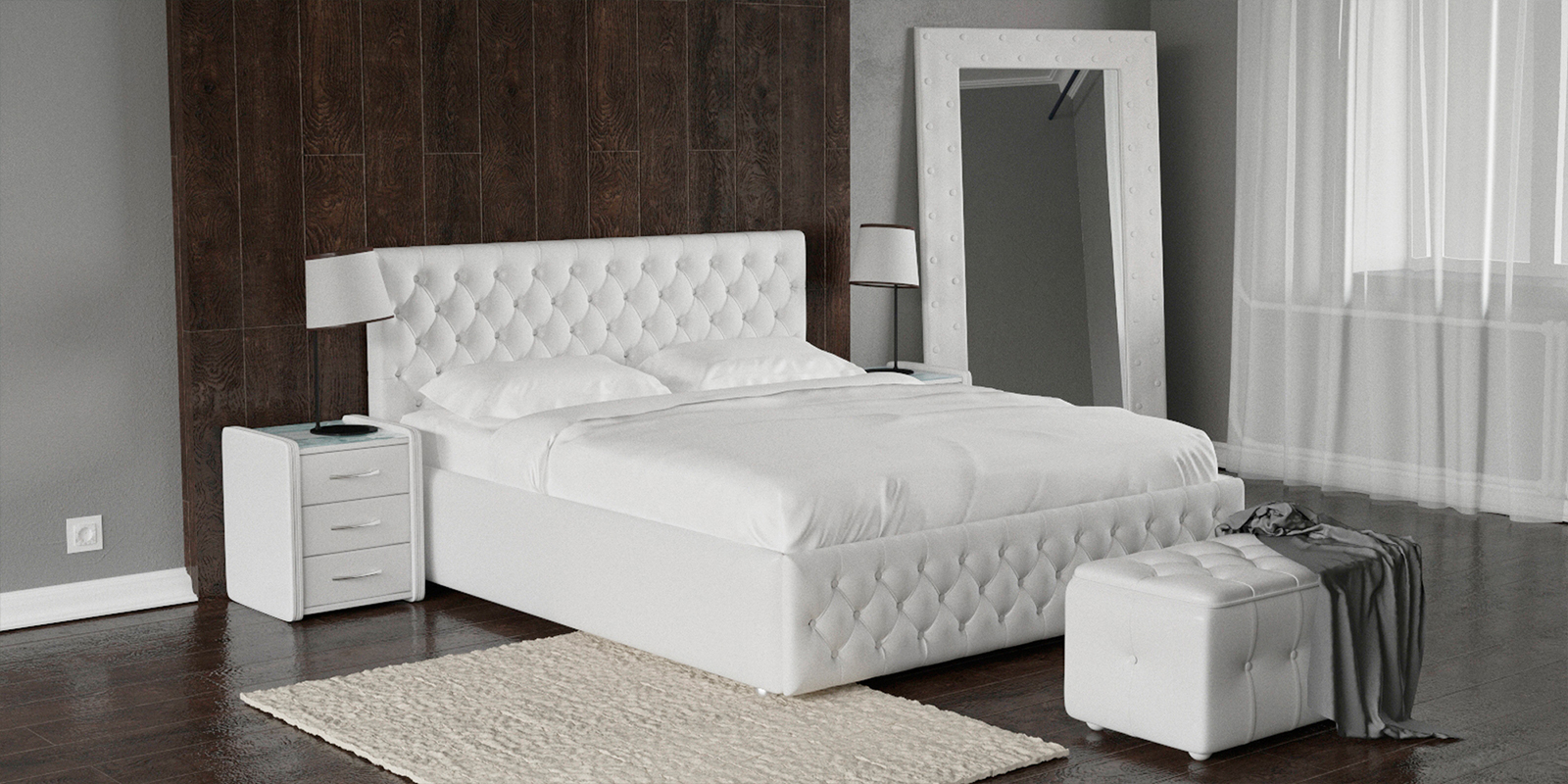 Мягкая кровать 200х160 Малибу вариант №4 с подъемным механизмом (Белый) HomeMe