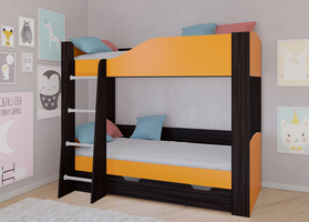 Кровать двухъярусная АСТРА 2 Венге/Оранжевый с ящиком